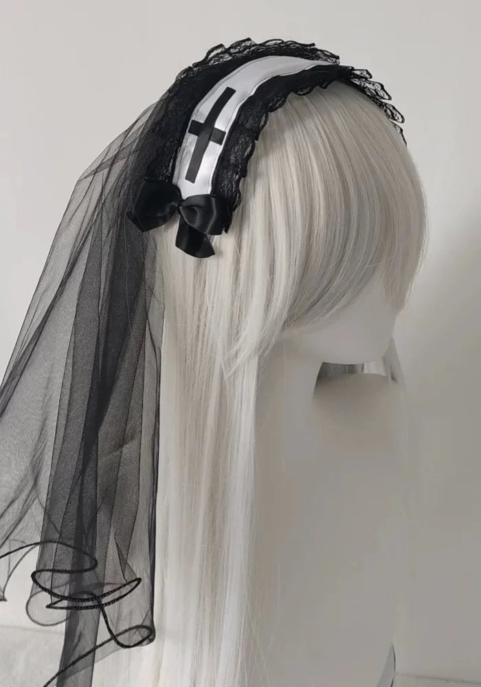 Lolita Accessories Gothic Nun Veil Headwear Cross for Halloween 2 Colors