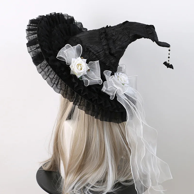 Lolita Accessories Goth Black Witch Hat Headgear Big Brim for Halloween