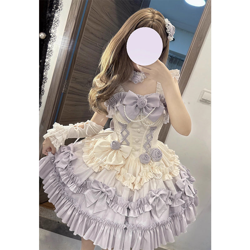 Sweet Lolita Gradual Purple Lavender Ruffled Short Cake Dress for Tea Party