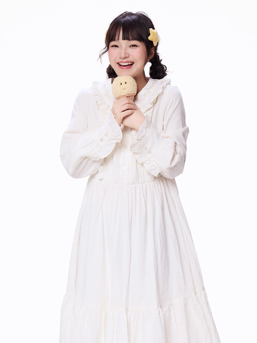 Sweet Lolita White Peter Pan Collar Jacquard Ribbon Bow Fall Daily