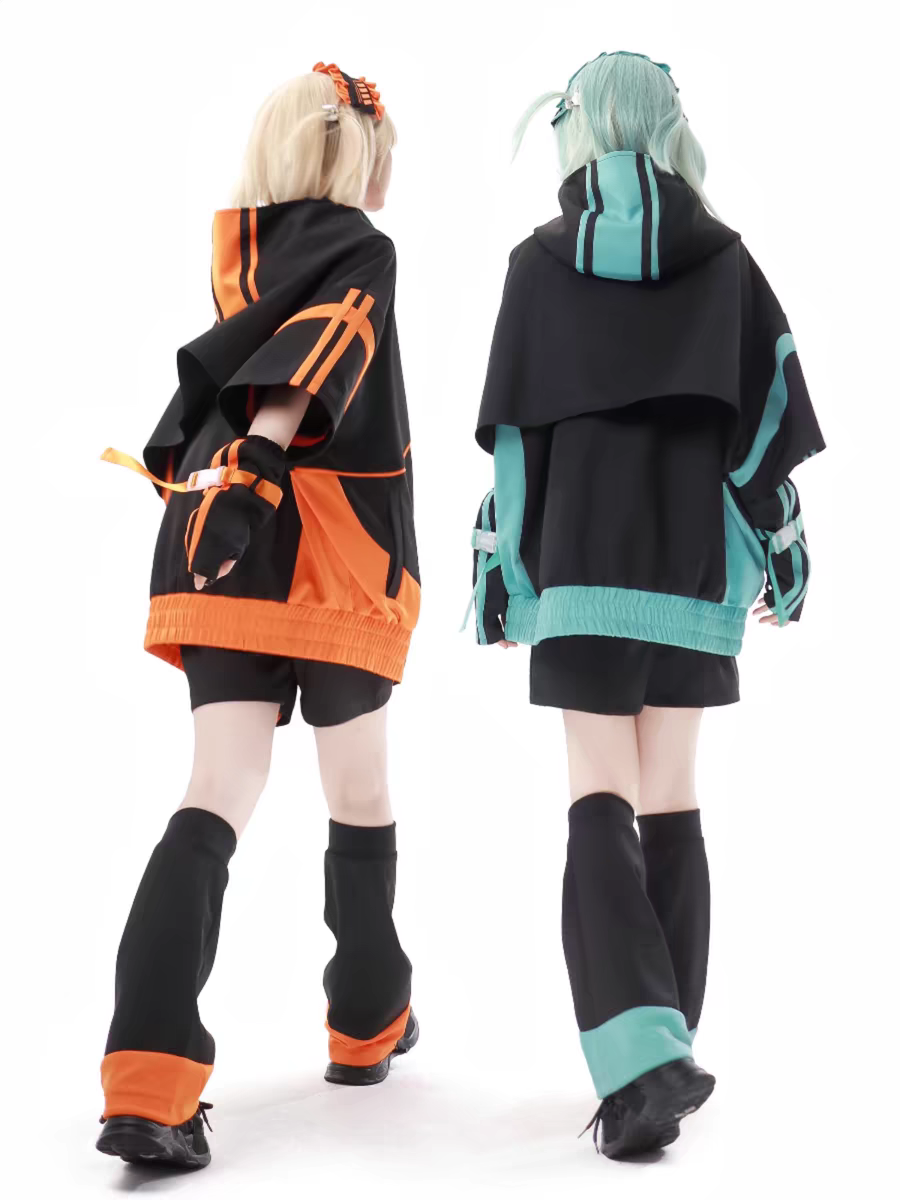 Gothic Lolita Jirai Kei Cyberpunk Set Green Hoodie Oversized Streetwear Outfit 2 Colors