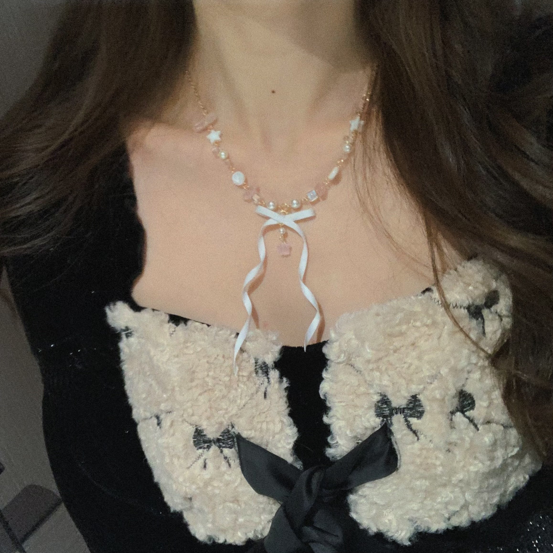 Lolita Accessories Ballet Style Pearl with Bow Exquisite Necklace Pentagram