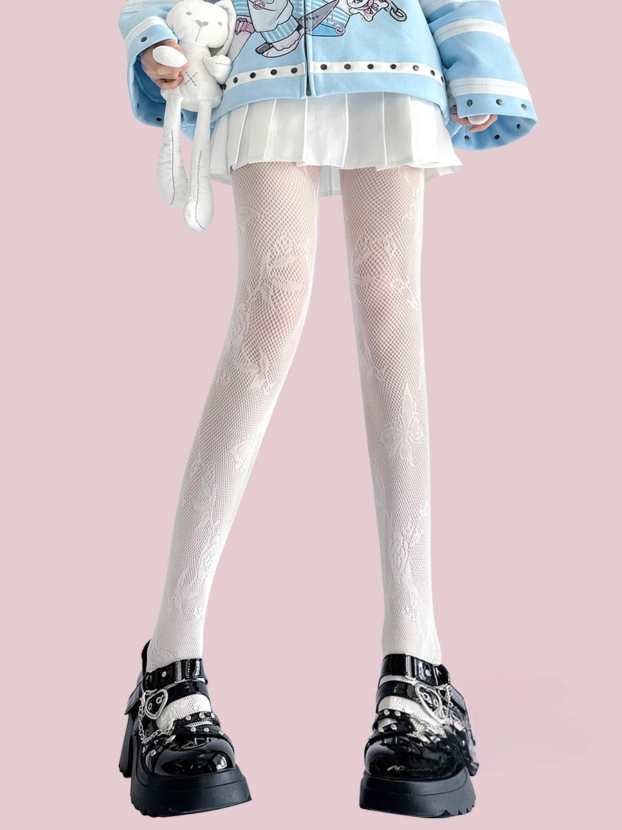 Lolita Accessories White Stockings Thin Hollow Butterfly Pattern Lace Pantyhose