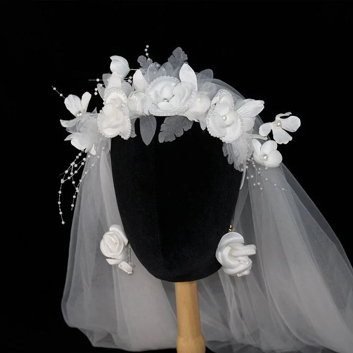 Lolita Accessories French Vintage Gardenia Flower Pearl Chain Hairpin for Wedding