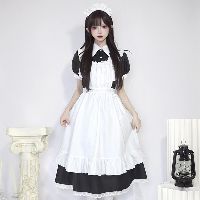 Classic Lolita Black Maid Japanese Manservant Long-sleeved 5XL Dress
