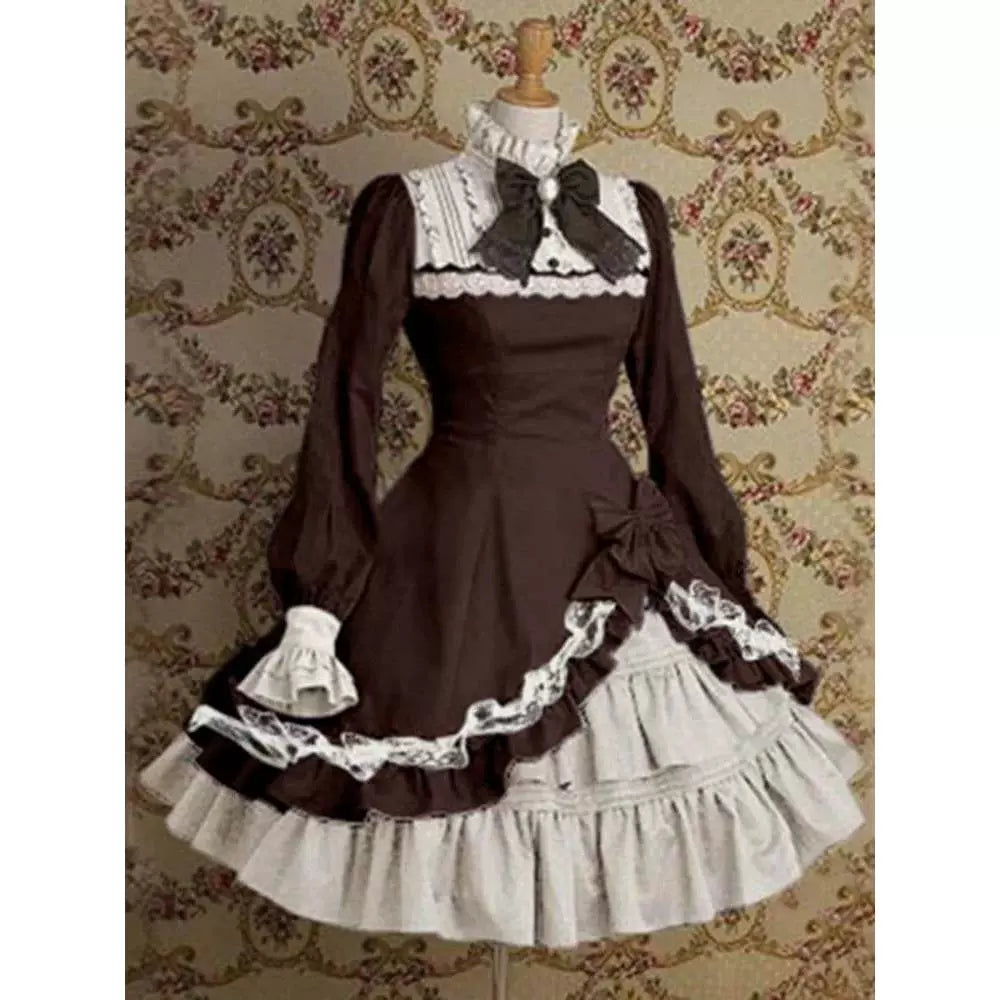 Classic Lolita Vintage Brown Turtleneck Horn with Bow Dress 2 Colors
