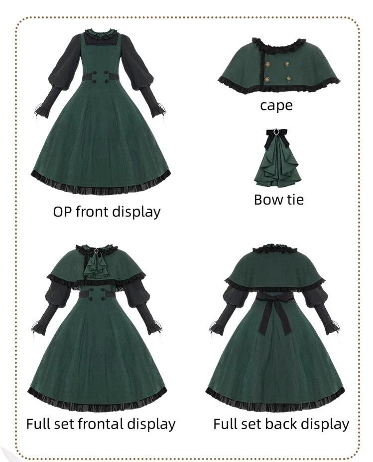 Classic Lolita Vintage Green Dress Jacket with Cape  Back-to-school