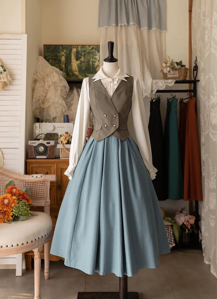 Classic Lolita Orange Vintage French Long Skirt in Autumn for Graduation 3 Colors