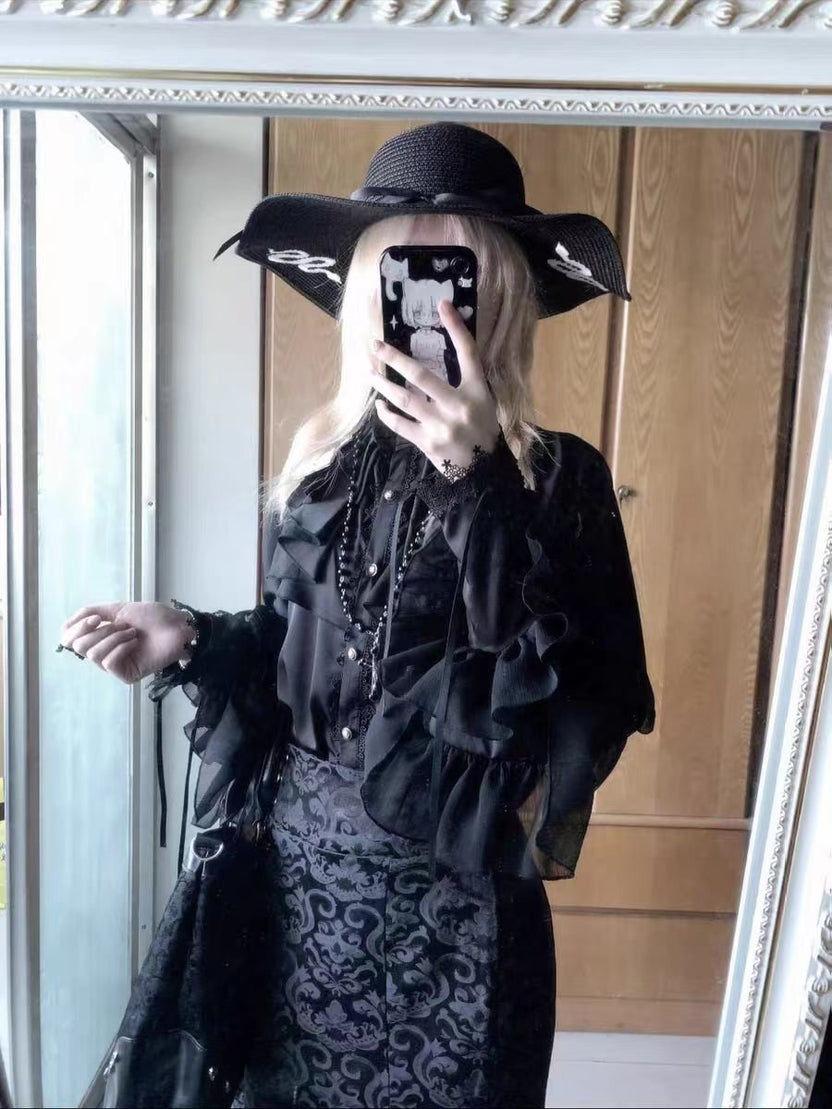 Goth Lolita Shirt Bat Shirt Blouse Sleeve for Spring and Autumn 2 Colors