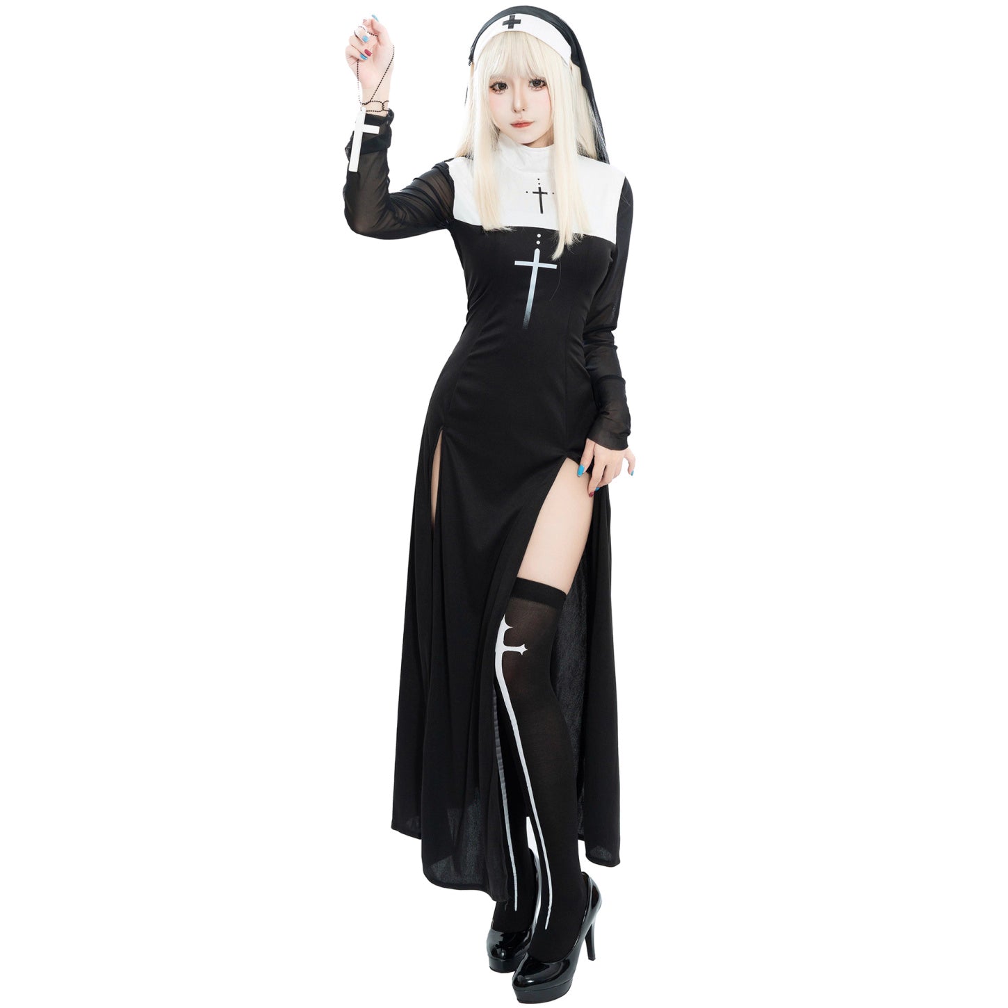 Gothic Lolita Nun Costume Maria Performance Outfit for Halloween Cosplay