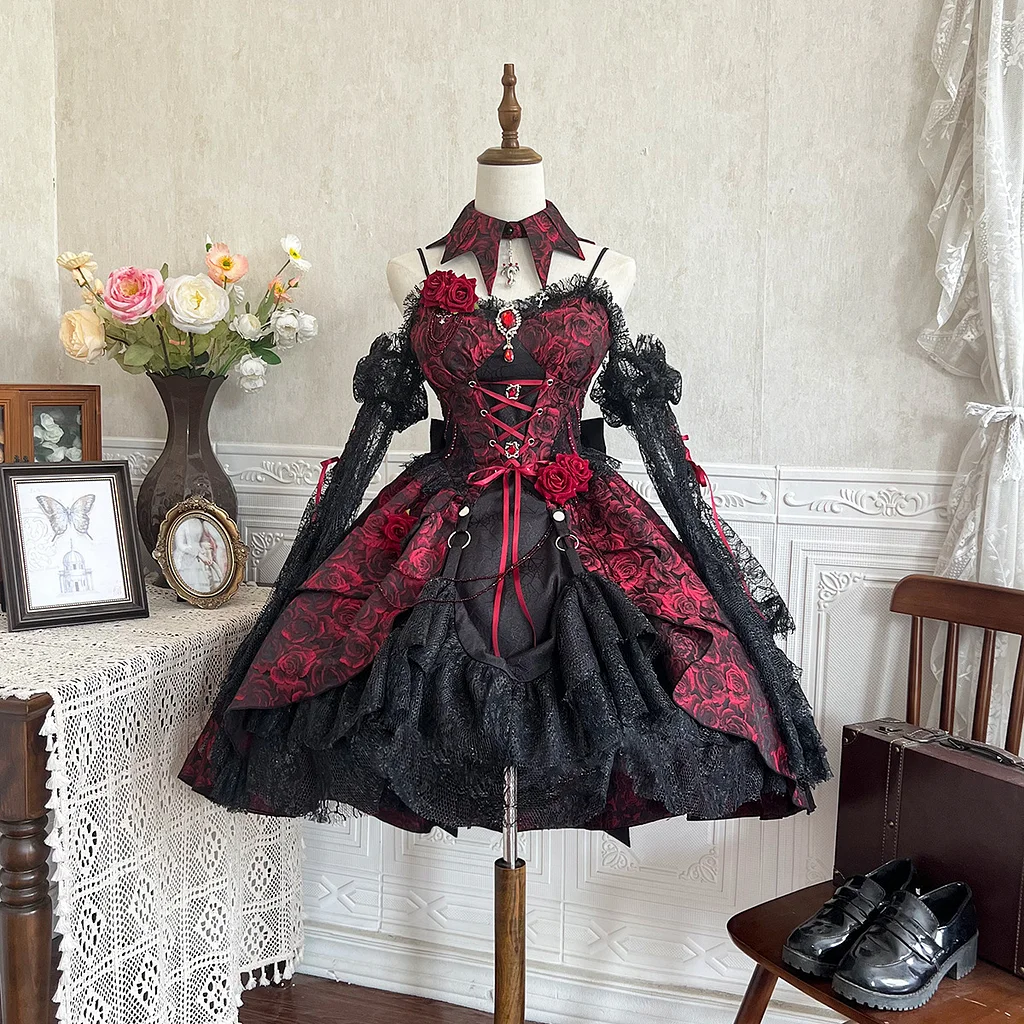 Gothic Lolita Rose Jacquard Gorgeous Dress Vampire 3 Colors for Halloween