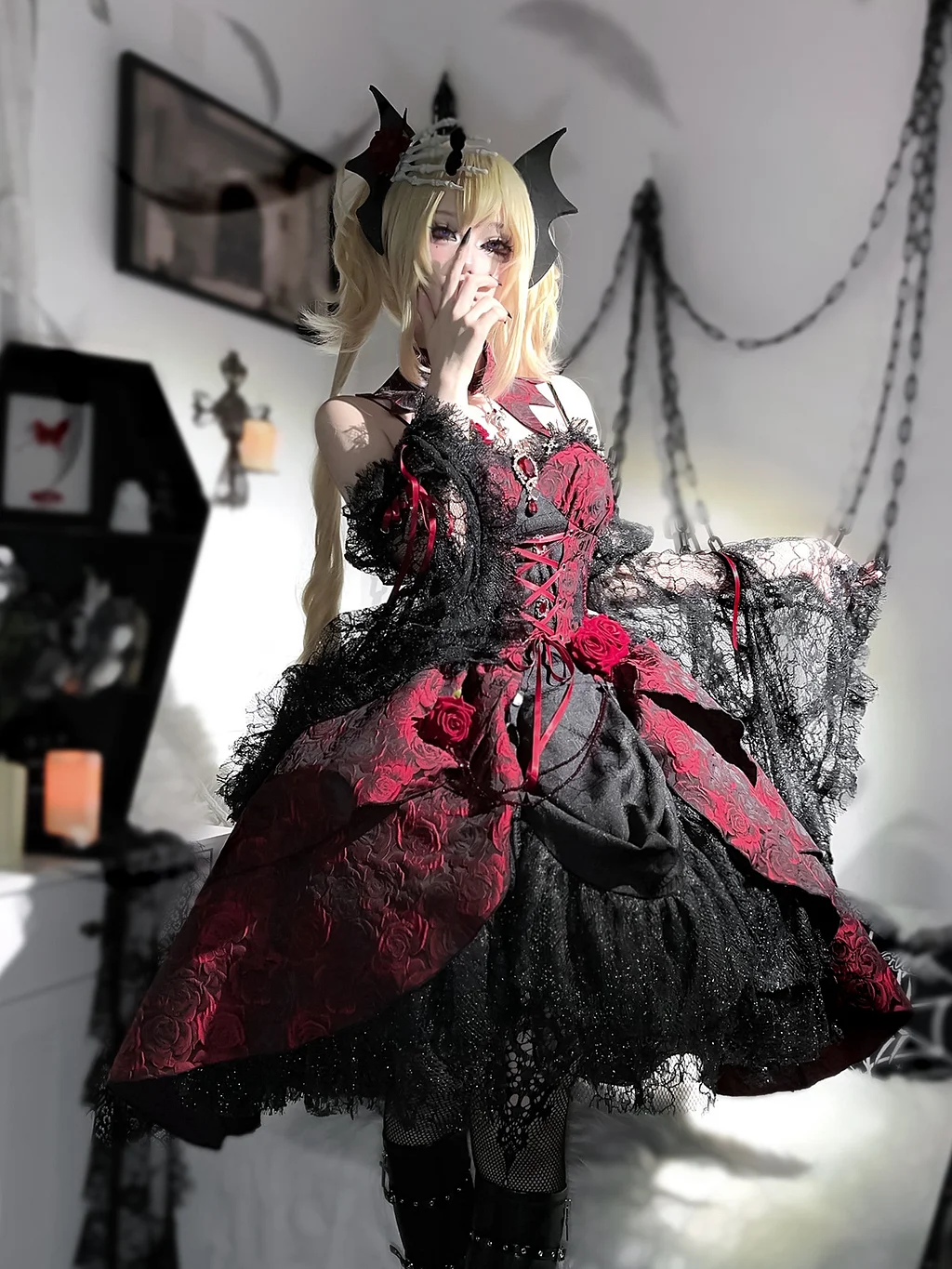 Gothic Lolita Rose Jacquard Gorgeous Dress Vampire 3 Colors for Halloween