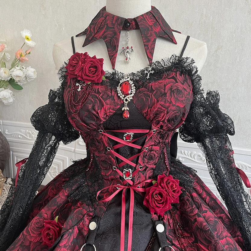Gothic Lolita Rose Jacquard Gorgeous Dress Vampire 3 Colors for Halloween