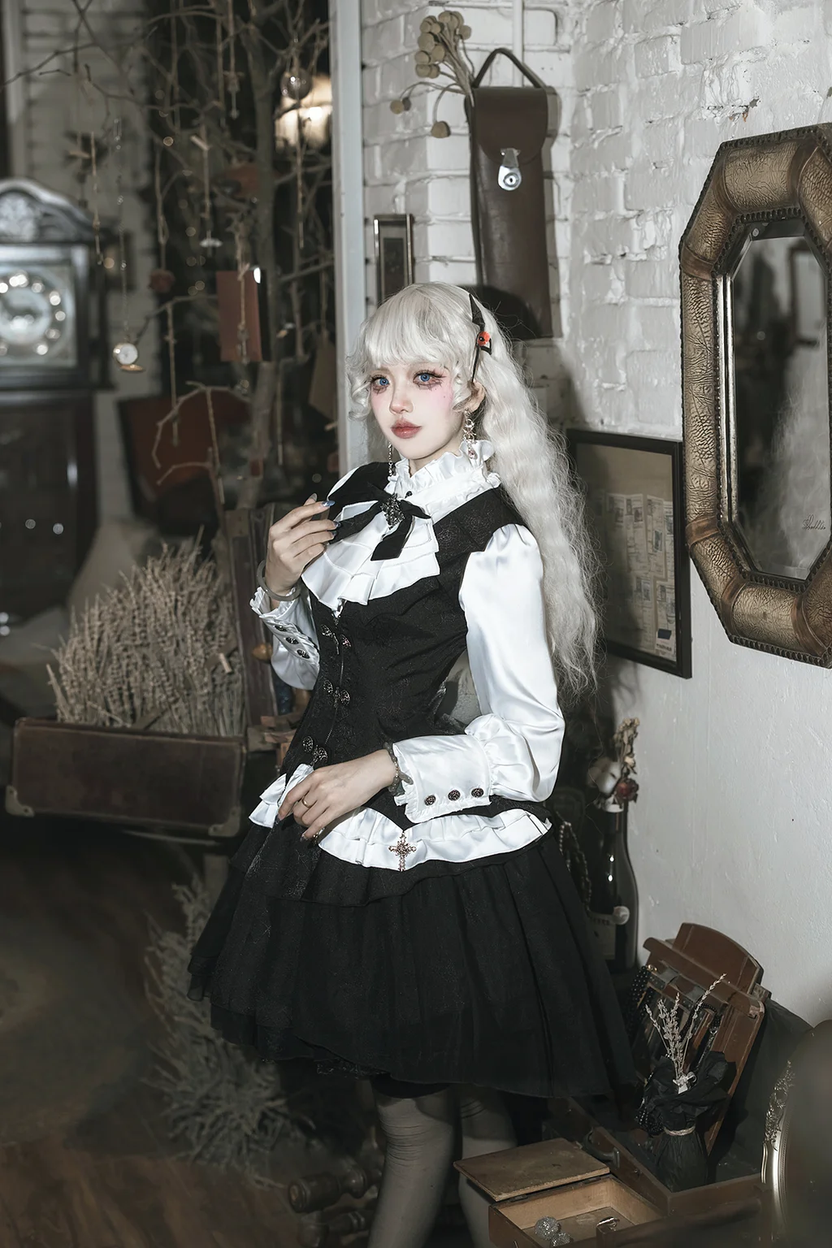 Gothic Lolita Vampire Duke Dark Black Dress Set Skirt for Party
