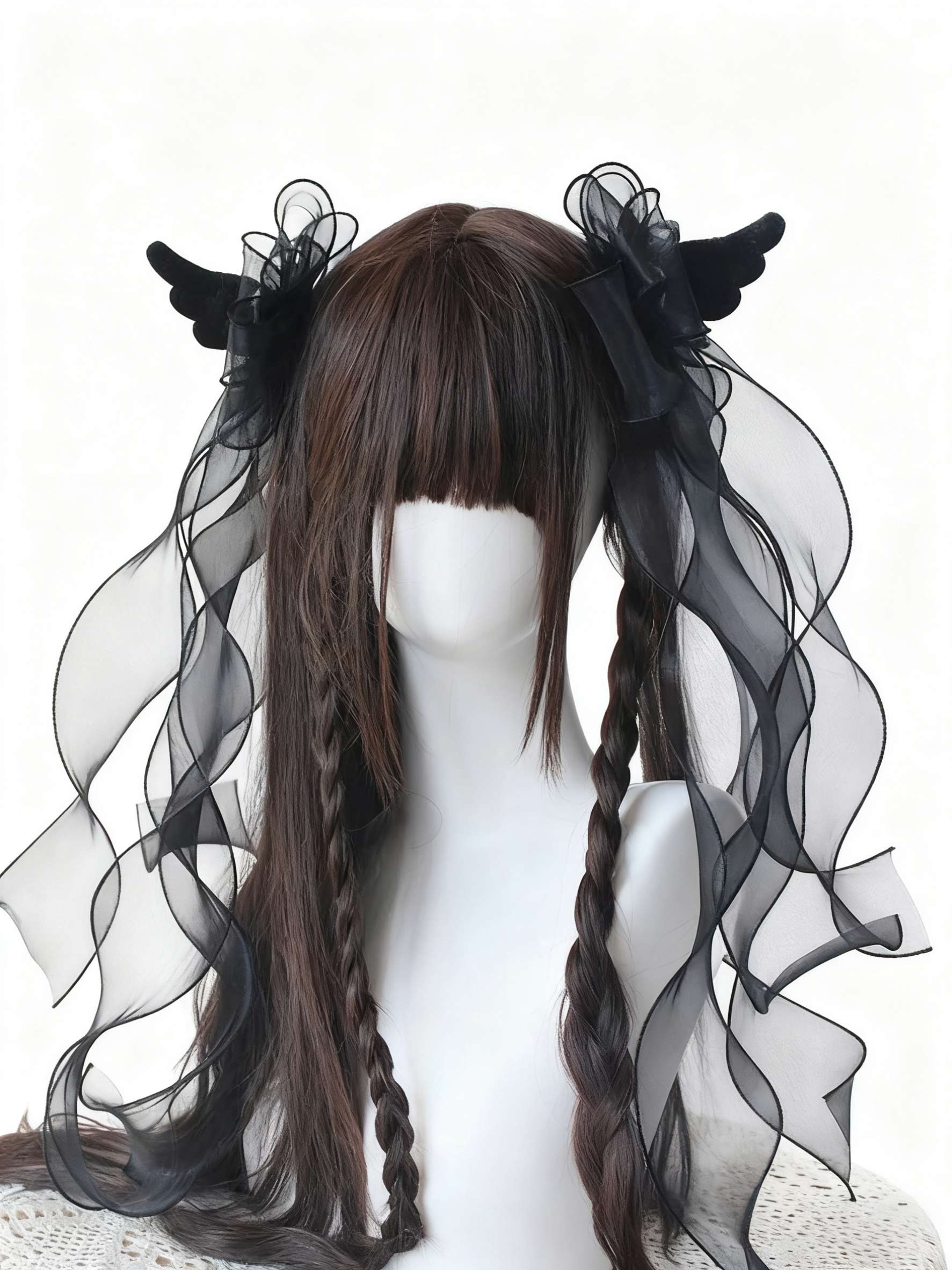 Hair Accessories Gothic Black Angel Wings Ribbon Bow Subculture Y2K Hairclip 2 Colors