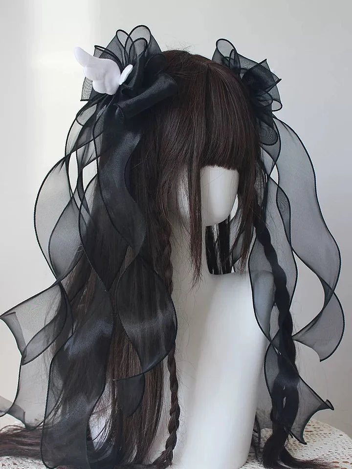 Hair Accessories Gothic Black Angel Wings Ribbon Bow Subculture Y2K Hairclip 2 Colors
