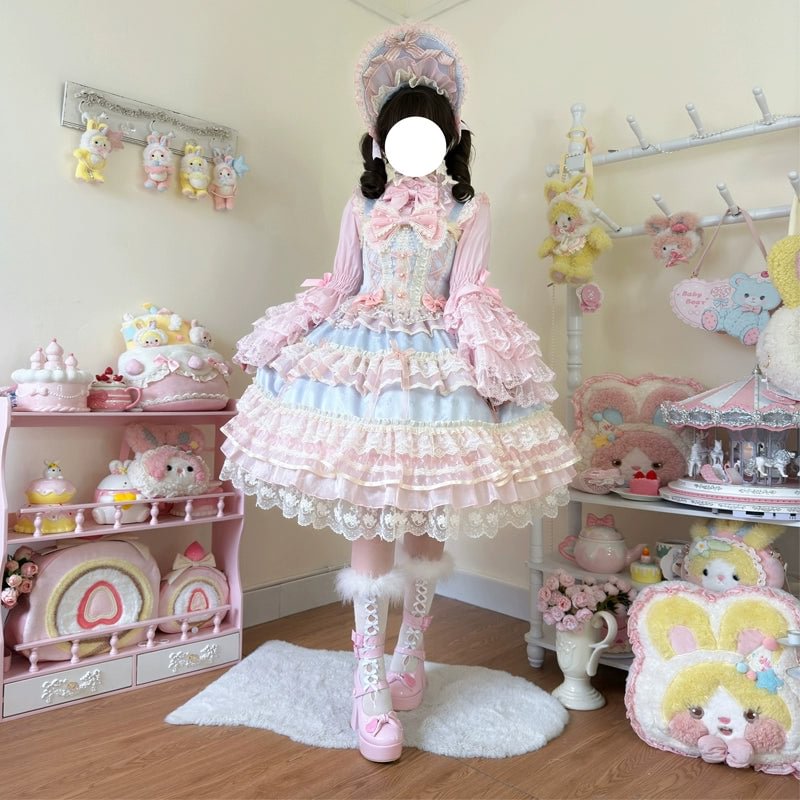 Hime Lolita Apricot Princess Dress with Ruffle Hem for Party Birthday