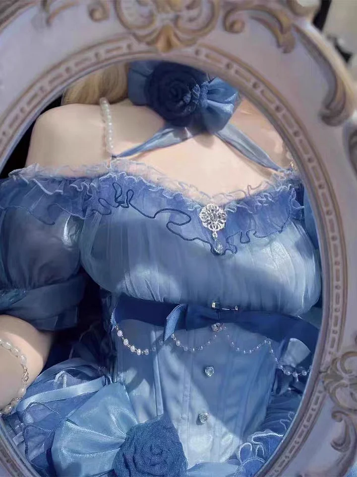 Hime Lolita Romantic Red Irregular Gradient Ball Gown Dress 2 Colors for Party