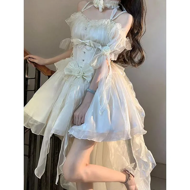 Hime Lolita Romantic Red Irregular Gradient Ball Gown Dress 2 Colors for Party