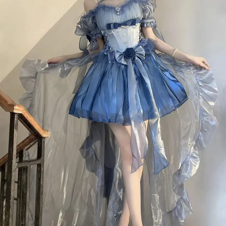 Hime Lolita Romantic Red Irregular Gradient Ball Gown Dress 2 Colors for Party