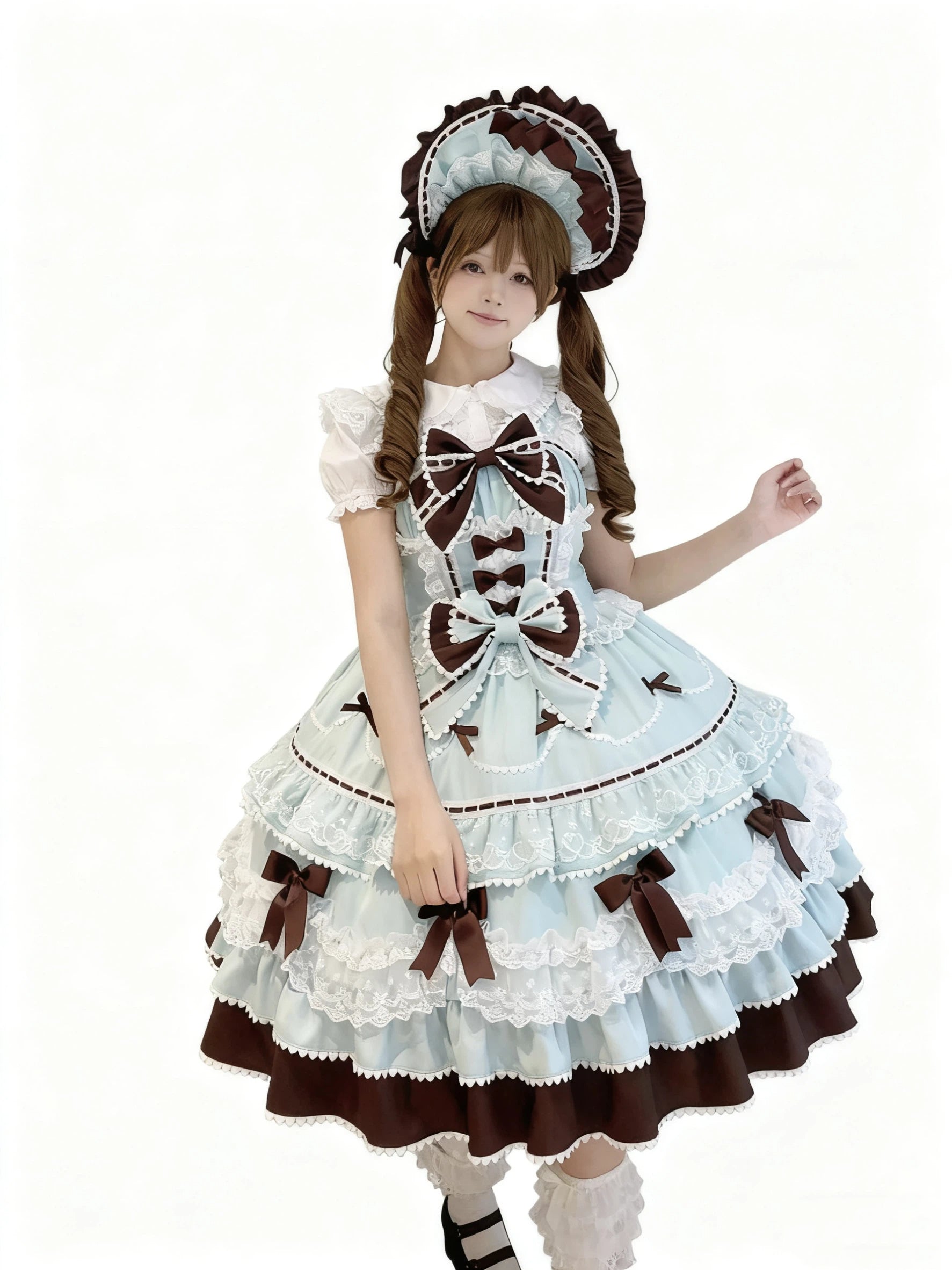 Hime Lolita Sweet Mint Chocolate Layer Trimmed Dress Cake Dress for Tea Party