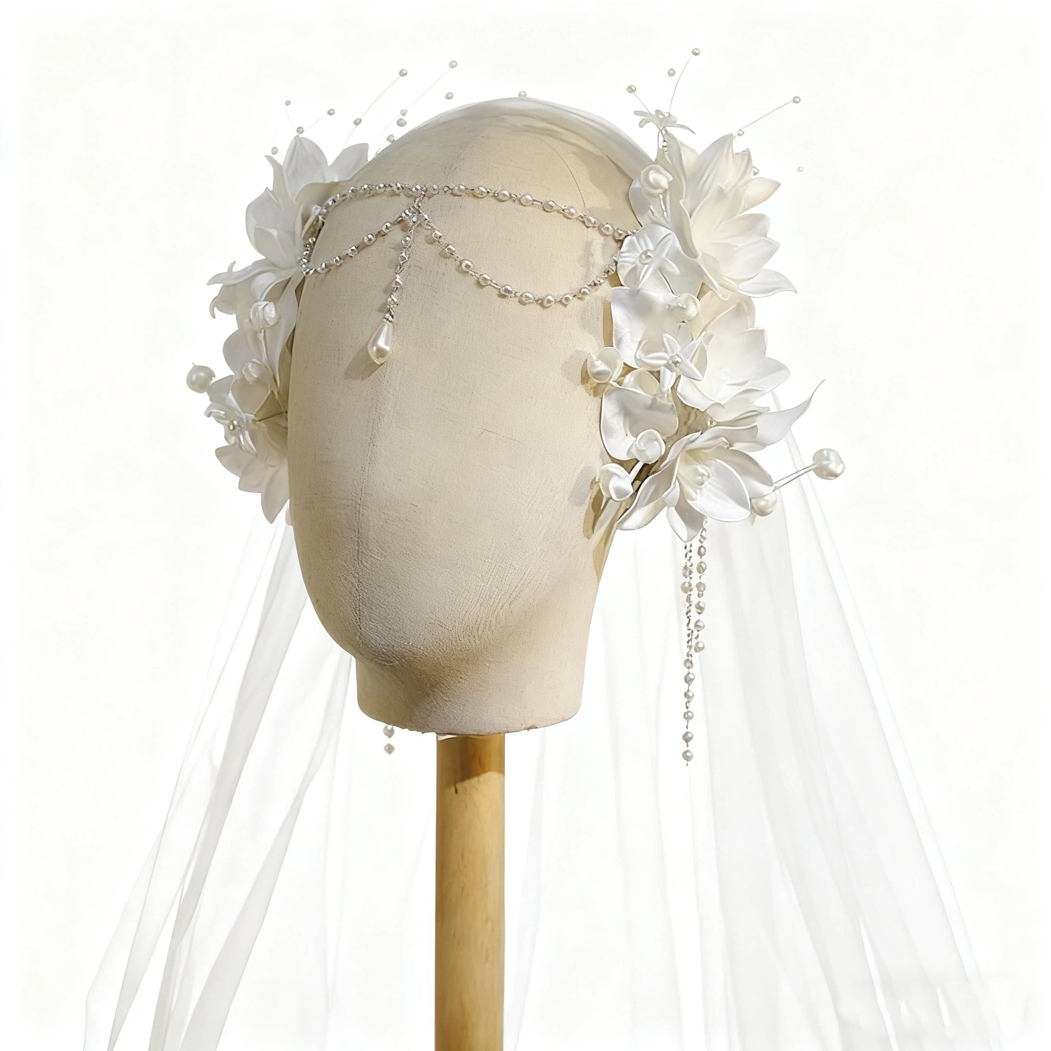 Lolita Accessories French Vintage Gardenia Flower Pearl Chain Hairpin for Wedding