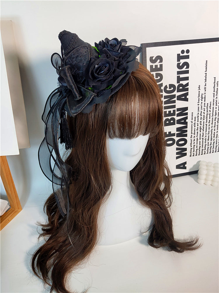 Lolita Accessories Goth Hat Decor Handmade Rose Ribbon Hair