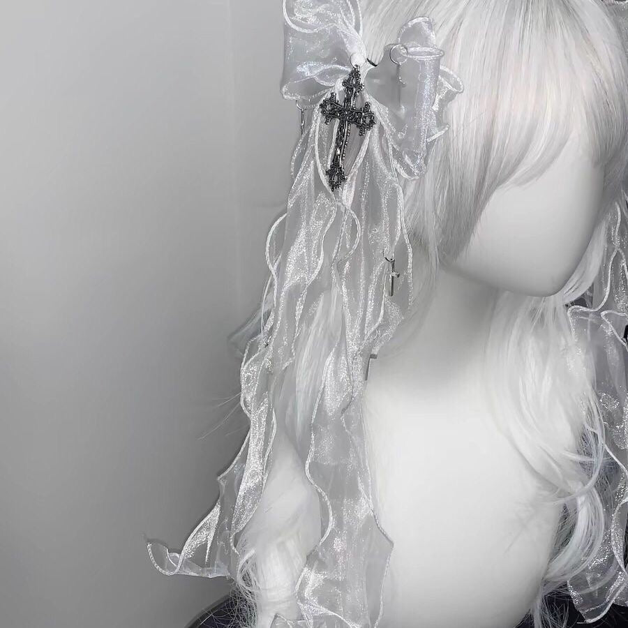 Lolita Accessories Gothic Hairclip Hair Headwear with Bow Ribbon Lace 2 Colors