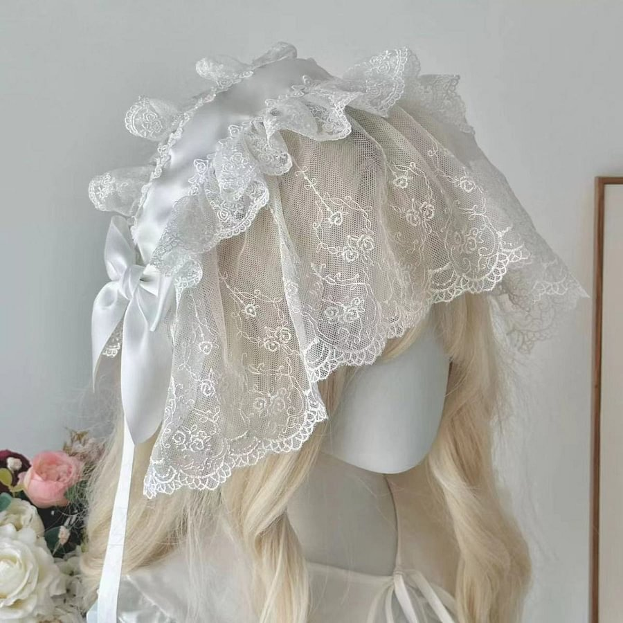 Lolita Accessories Gothic Lace Hair Headband Nun Style Veil for Halloween