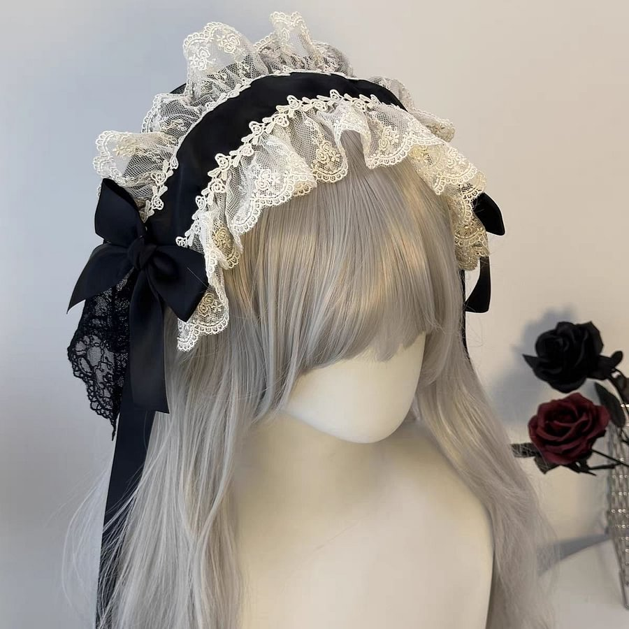 Lolita Accessories Gothic Lace Hair Headband Nun Style Veil for Halloween