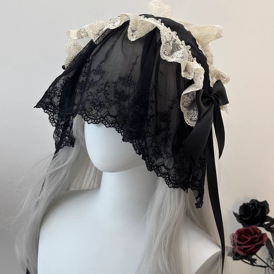 Lolita Accessories Gothic Lace Hair Headband Nun Style Veil for Halloween