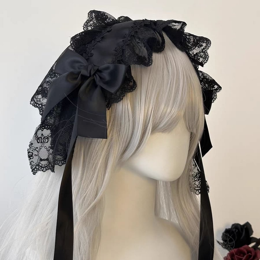 Lolita Accessories Gothic Lace Hair Headband Nun Style Veil for Halloween