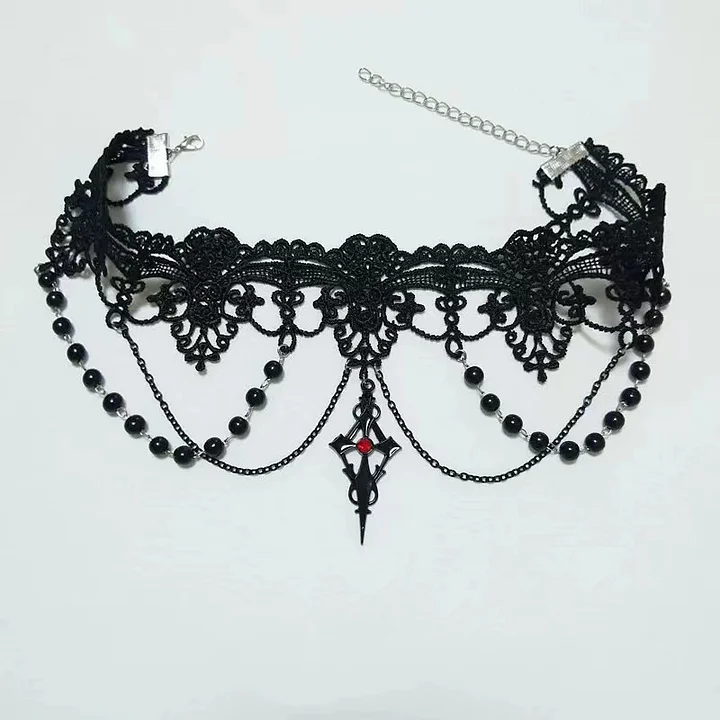 Lolita Accessories Gothic Lace Pearl Necklace Gorgeous Choker