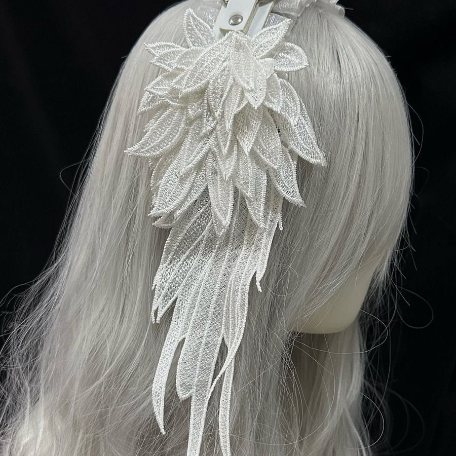 Lolita Accessories Gothic White Angel Wings Y2K Hairband Hair 2 Colors