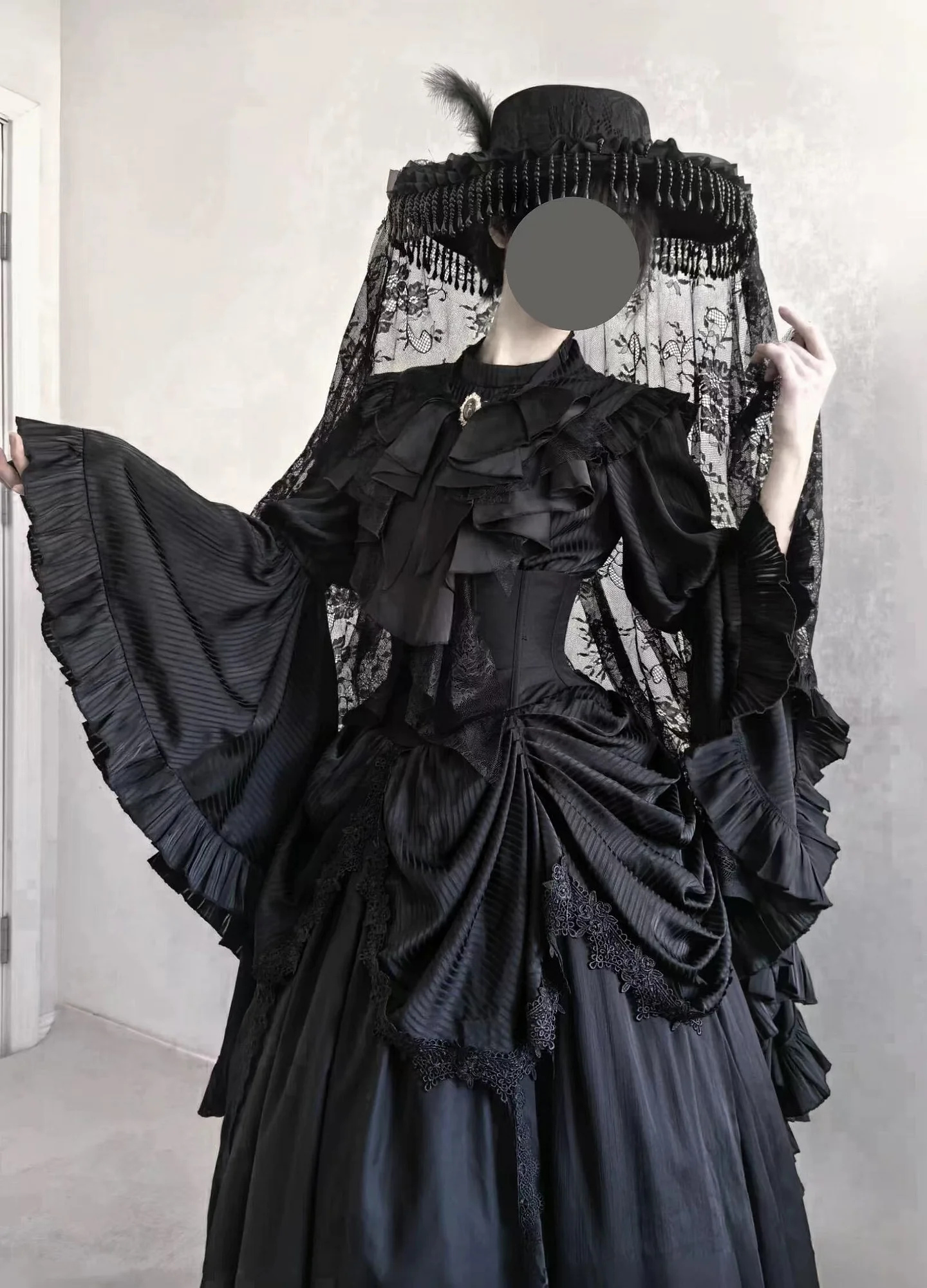 Gothic Prom Lolita Ruffles Black Long Skirt Court Style for Costume Halloween