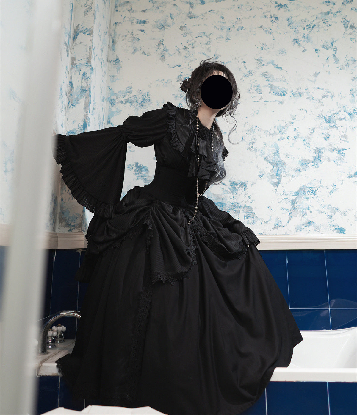 Gothic Prom Lolita Ruffles Black Long Skirt Court Style for Costume Halloween