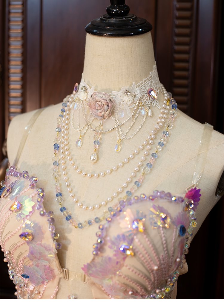 Lolita Accessories Handmade Choker Pearl Crystal Rose Lace Necklace