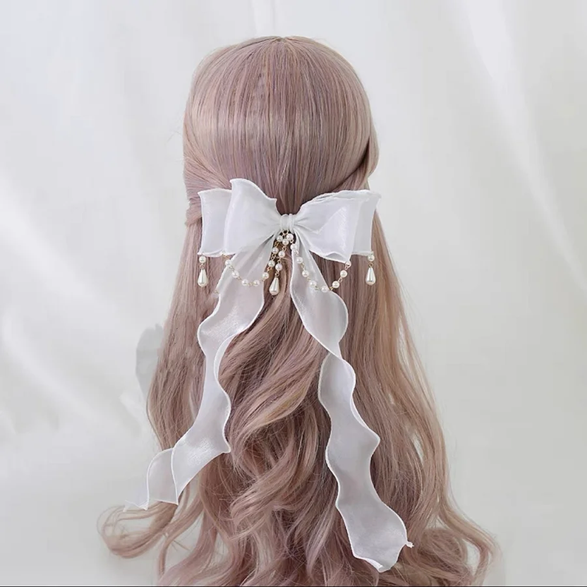 Lolita Accessories Pearl Princess Hairpins Bowknot Organza Hair Clips 2 Colors