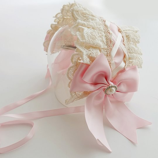 Lolita Accessories Pink Headband Angel Flower Lace with Bow Head Jewelry 3 Colors