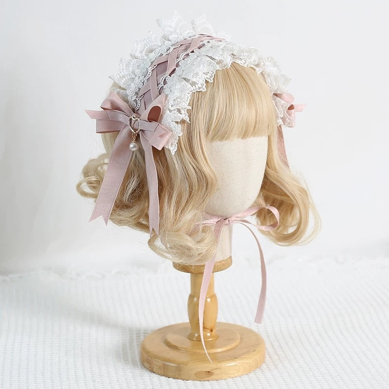 Lolita Accessories Sweet Pink Cat Ears Hairband with Bow Ruffle Hairpins