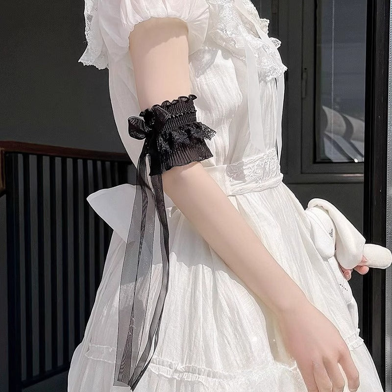 Lolita Accessories White Arm Sleeves Hand Lace Bow Cosplay for Wedding 2 Colors