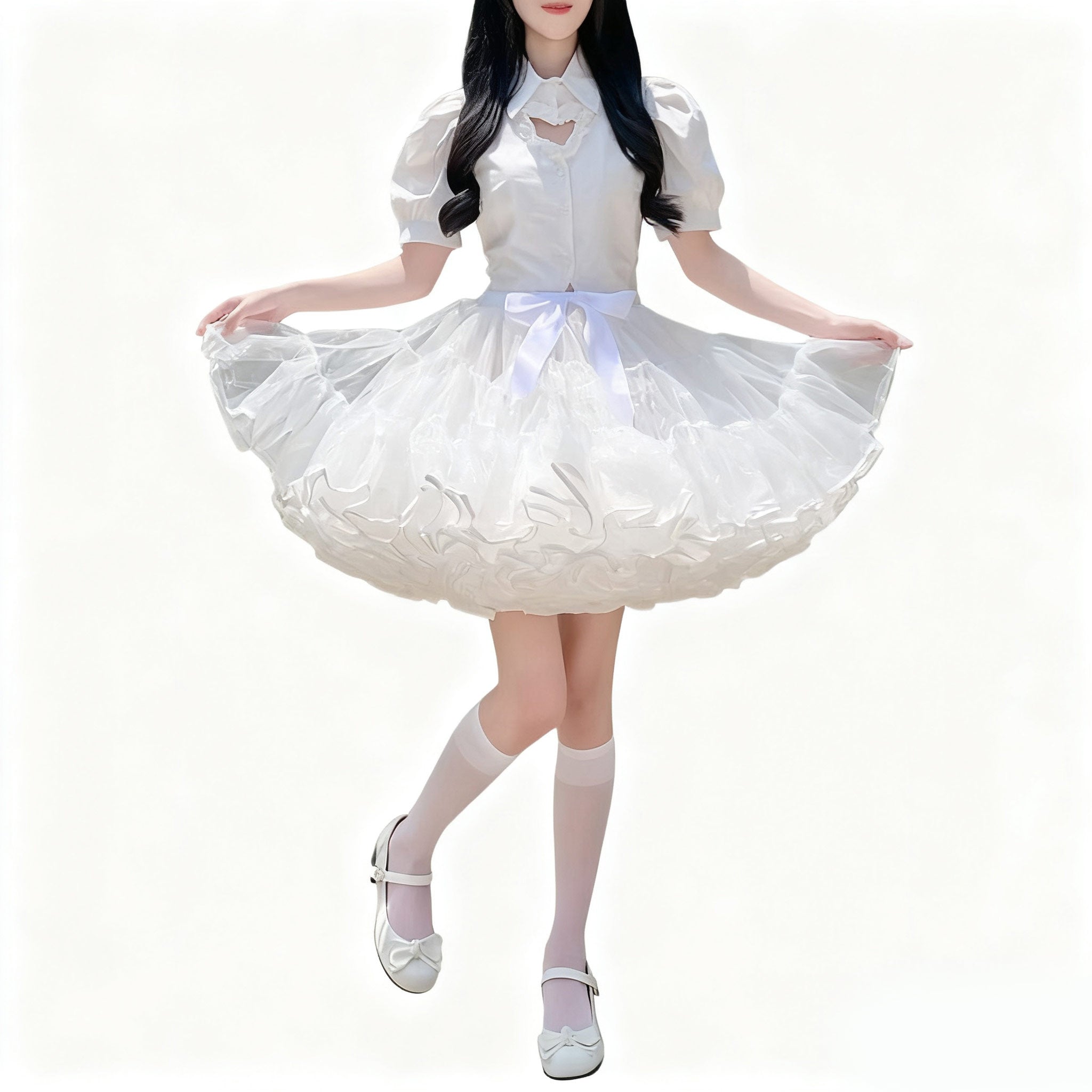 Lolita Petticoats White Full Gauze Multi-layered Gabon Ruffles Gown Crinoline