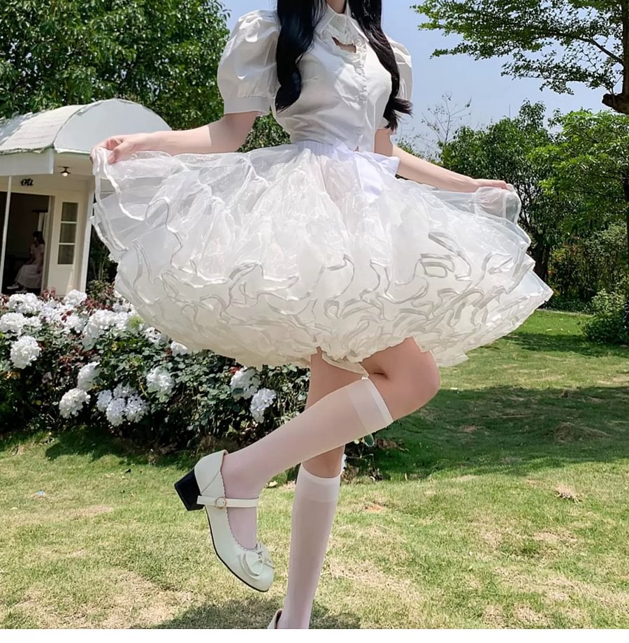 Lolita Petticoats White Full Gauze Multi-layered Gabon Ruffles Gown Crinoline