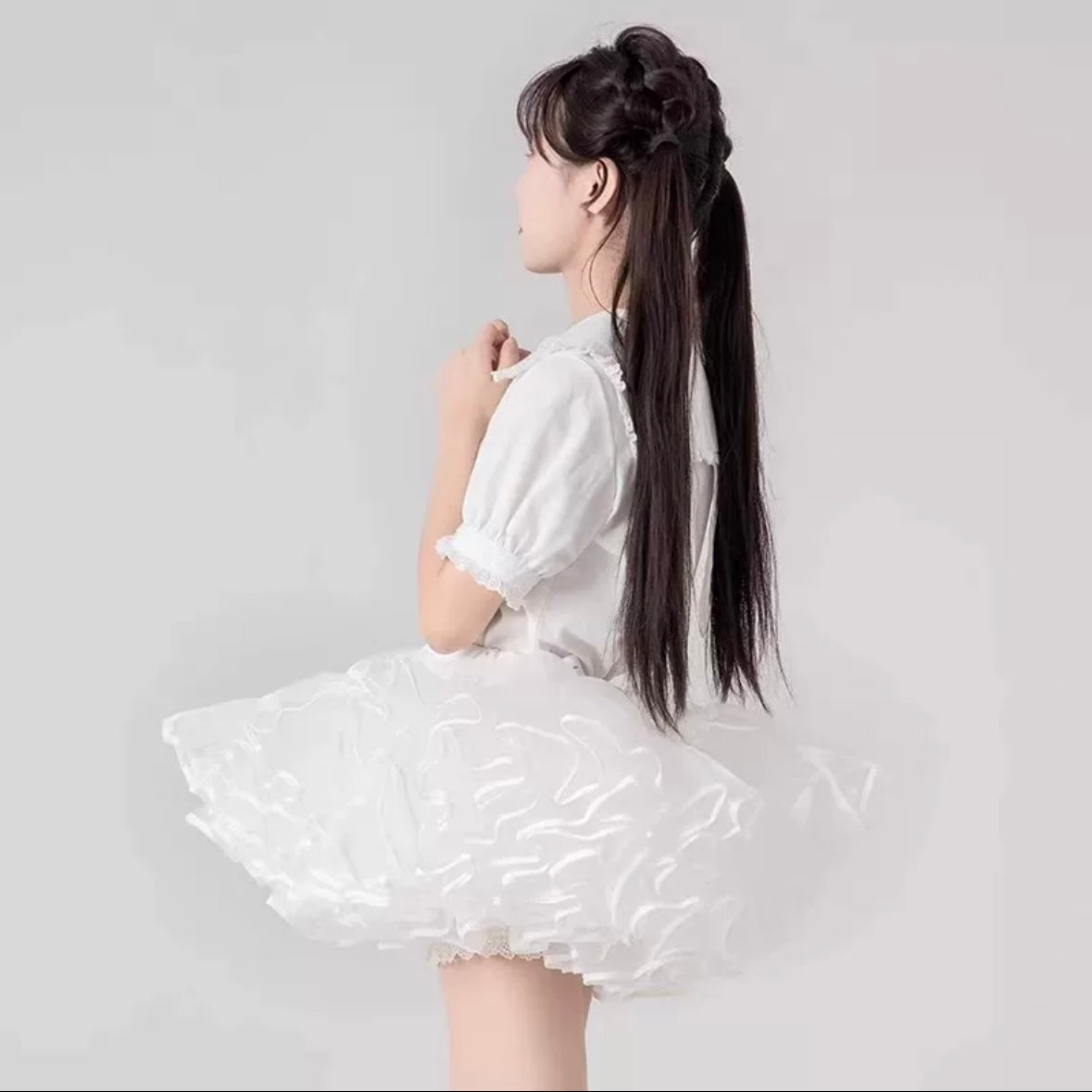 Lolita Petticoats White Puffy Pannier Crinoline Organza Layer Ruffle