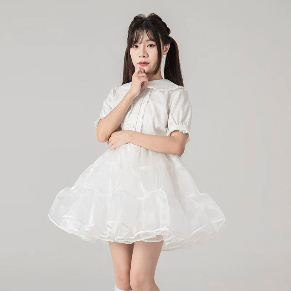 Lolita Petticoats White Puffy Pannier Crinoline Organza Layer Ruffle