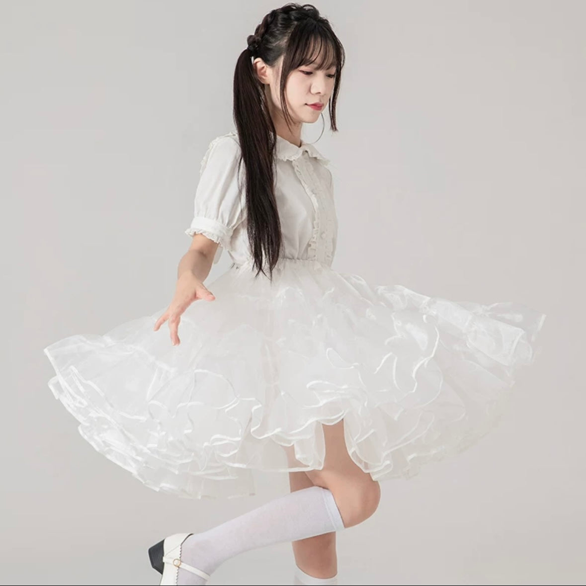 Lolita Petticoats White Puffy Pannier Crinoline Organza Layer Ruffle