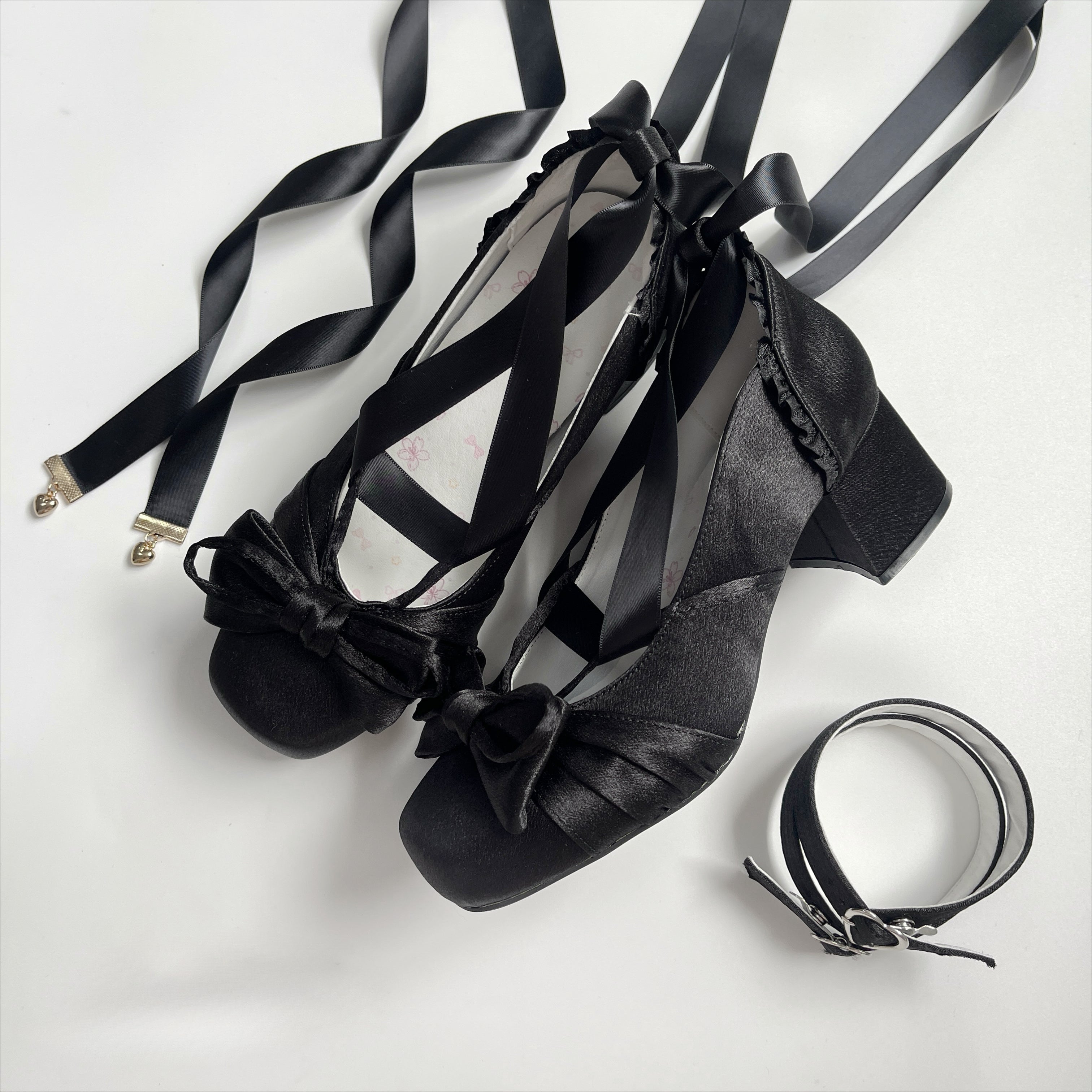 Lolita Shoes Mary Jane Square Head 2 Colors Elegant Low-heeled Satin