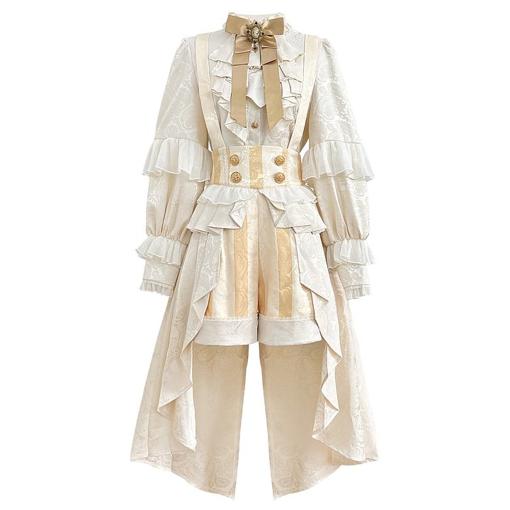 Ouji Fashion Ivory Long Sleeve with Bow Daily Cute Overalls Wind Suit