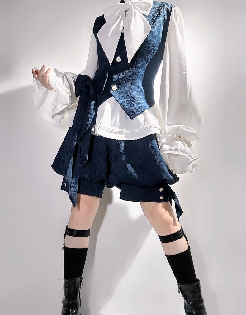 Ouji Fashion Rabbit Ears Prince Set Sapphire Blue Cute Cool Jacket Lolita