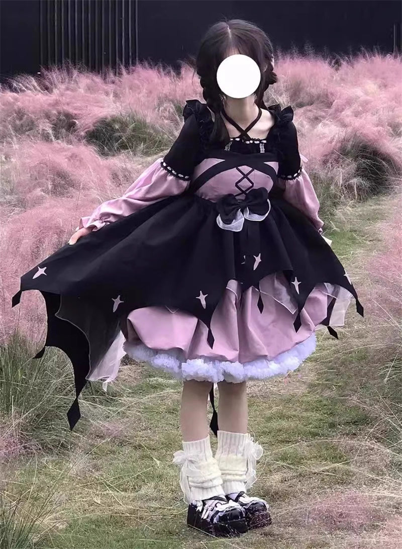 Sweet Lolita Black Pink Little Witch Style Cute Strap Dress Autumn Halloween